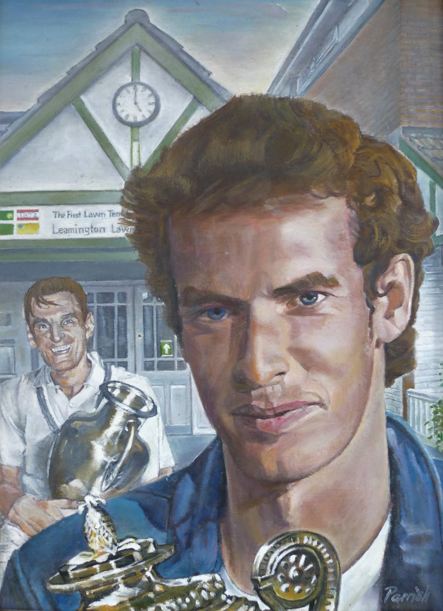 Wimbledonin miesten mestarit vierailevat Leamington Lawn Tennis and Squash Clubilla (maalaus) tekijältä Kevin Parrish