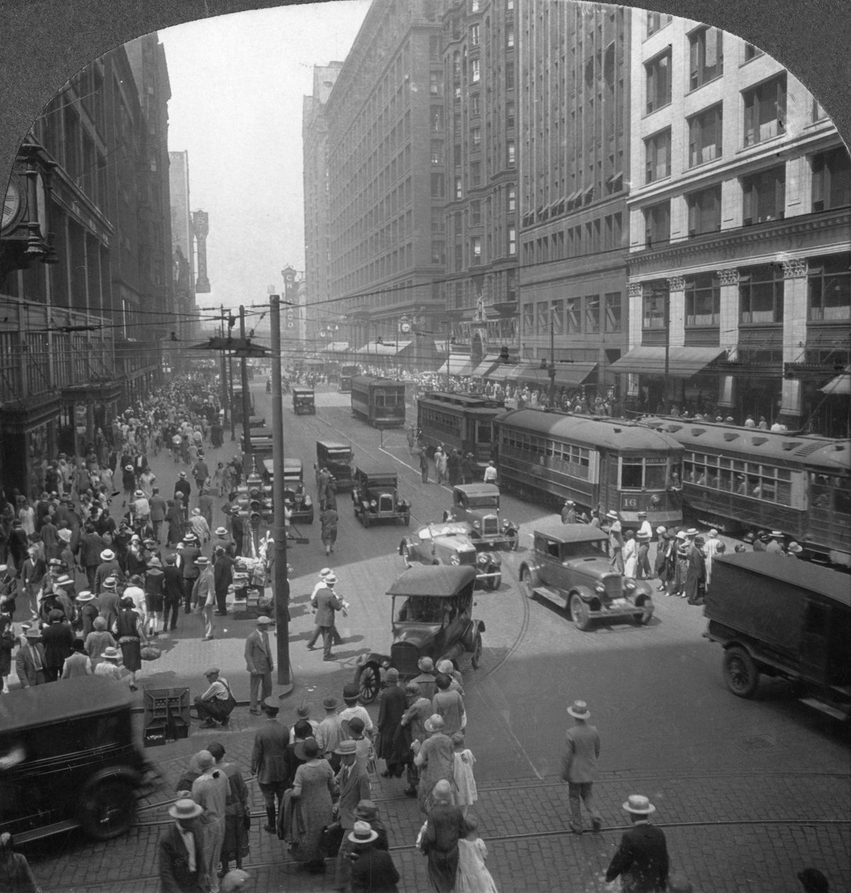 State Streetin ostosalueen sydämessä Chicagossa Illinoisissa Yhdysvalloissa 1900-luvun alussa tekijältä Keystone View Company