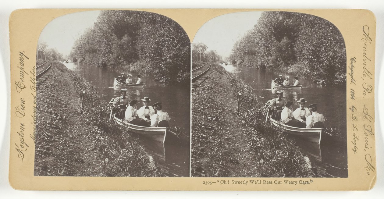 Vai niin! Leppoisasti lepäämme väsyneitä airojamme, 1896. tekijältä Keystone View Company