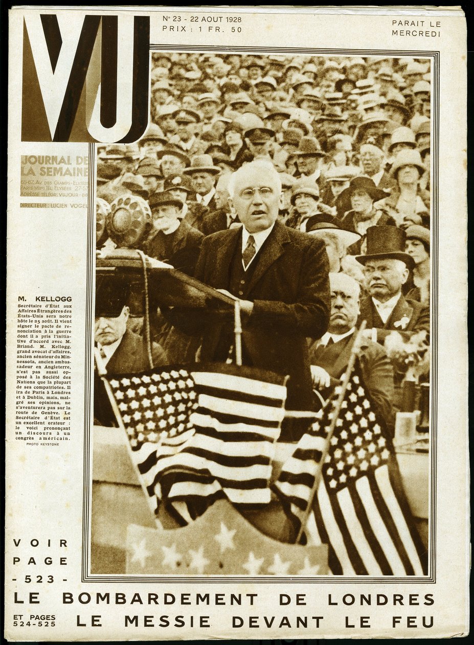 Muotokuva Frank Billings Kelloggista (1856-1937), yhdysvaltalaisesta poliitikosta, Minnesotan senaattorista ja ulkoministeristä 1925-1929 ja Nobelin rauhanpalkinnosta vuonna 1929 puheen aikana amerikkalaisessa kongressissa. Keystone-valokuvaus, viikoittais tekijältä Keystone View Company