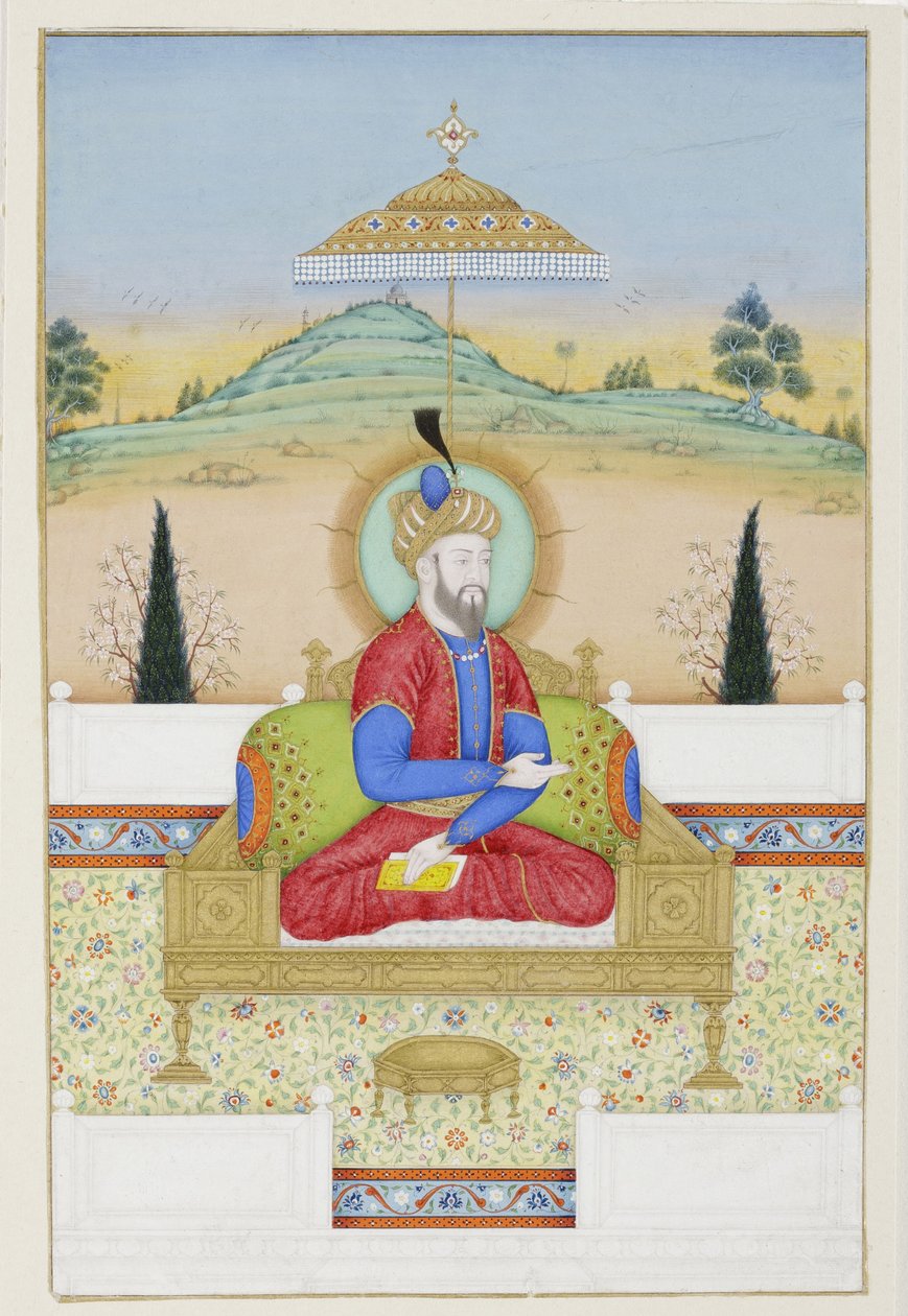 Babur valtaistuimelle, n. 1720 (läpinäkymätön wc ja kultaa paperilla) tekijältä Khair Ullah