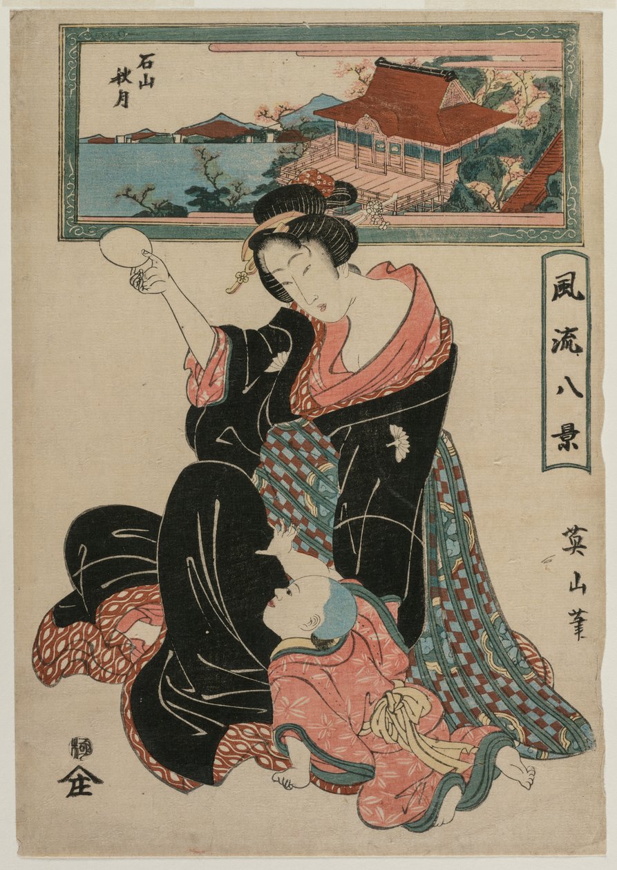 Autumn Moon at the Temple Ishiyamadera sarjasta Fashionable Eight Views, c. 1814-17. tekijältä Kikugawa Eizan