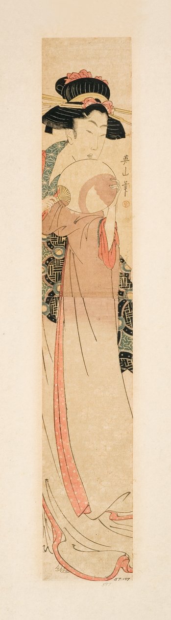 Kauneus pitelee tuuletinta, n.1805-10 (puupalikka) tekijältä Kikukawa Eizan