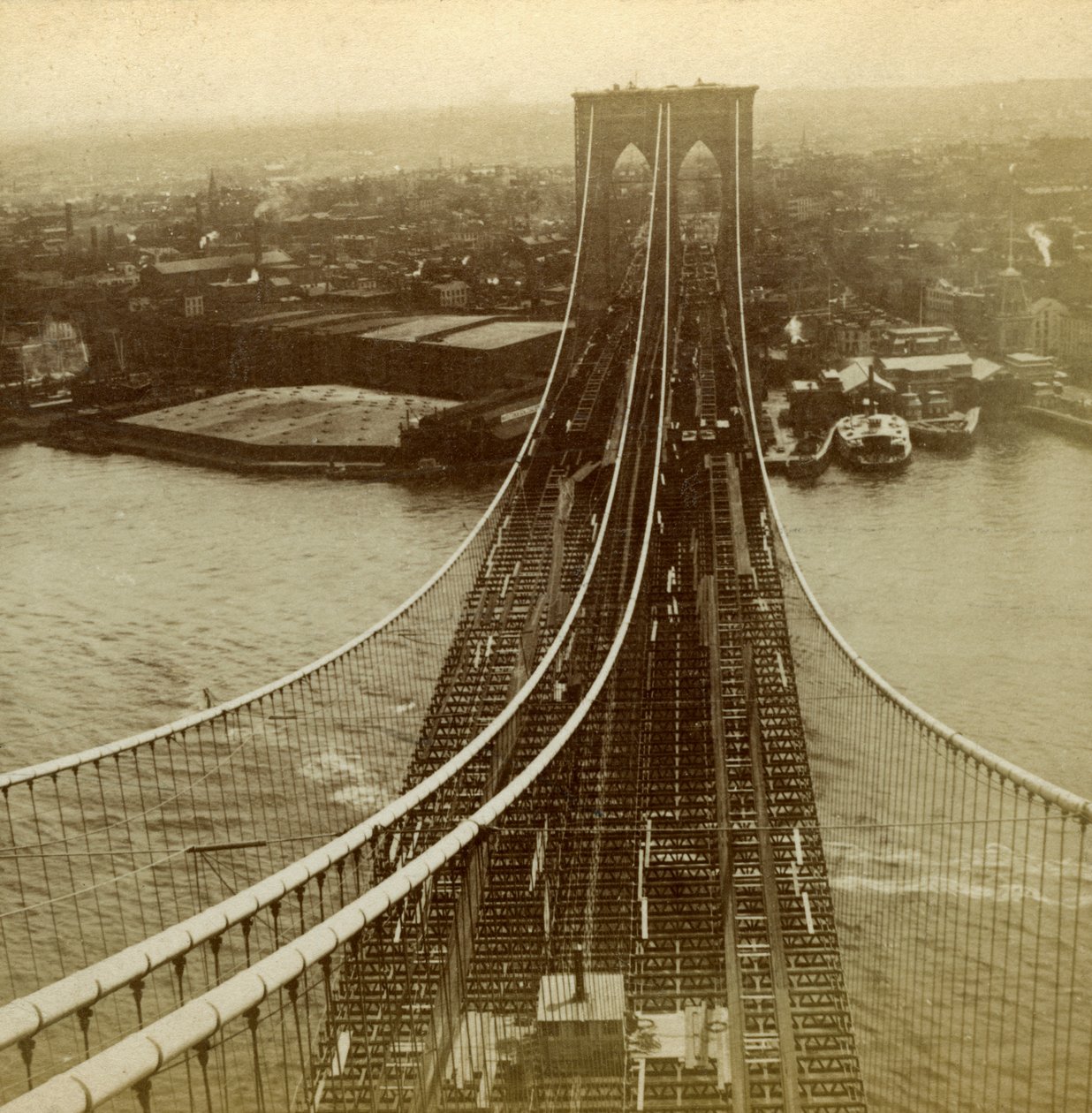 Brooklyn yhdestä riippusillan torneista, New York, USA. tekijältä Kilburn Brothers