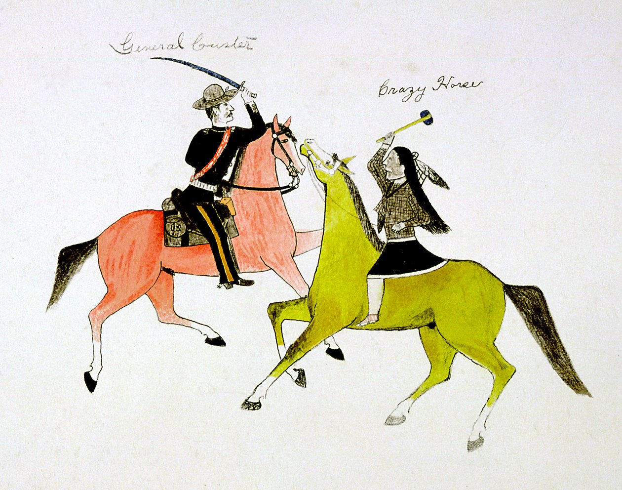 Konflikti kenraali George Custerin 1839-1876 ja Crazy Horsen, Sioux Dakota Indian välillä. tekijältä Kills Two