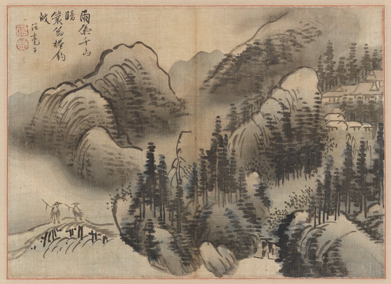 Sateinen maisema, 1700-luvun loppu. tekijältä Kim Sugyu