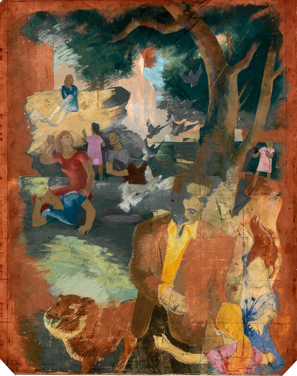 Scenes of New York--Central Park (seinämaalaustutkimus, Madison Square Postal Station, New York City). tekijältä Kindred McLeary