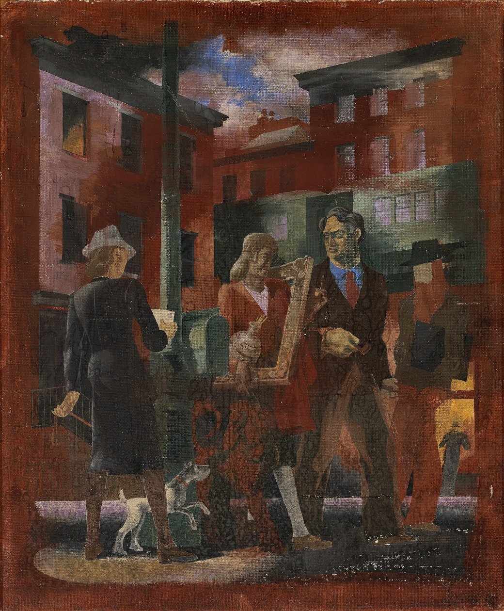 Scenes of New York--Greenwich Village (seinämaalaustutkimus, Madison Square Postal Station, New York City). tekijältä Kindred McLeary