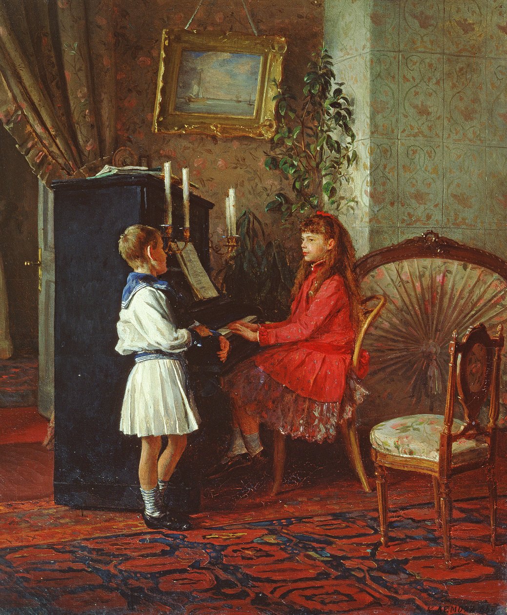Lapset pianon ääressä, 1886 tekijältä Kirill Vikentevich Lemokh