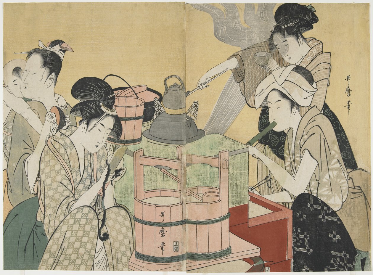 Keittiökohtaus, 1794-1795 tekijältä Kitagawa Utamaro