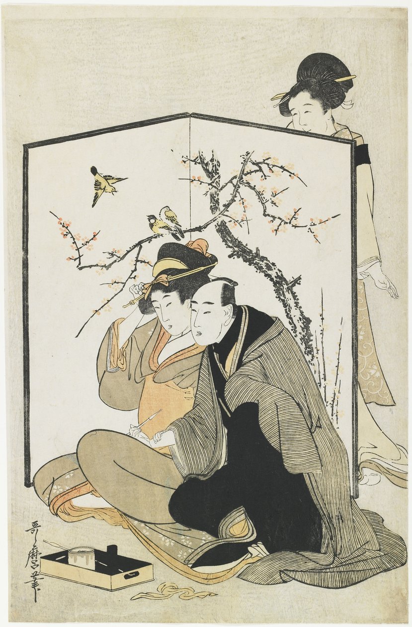 Mies ja nainen tupakoivat, c. 1804 tekijältä Kitagawa Utamaro