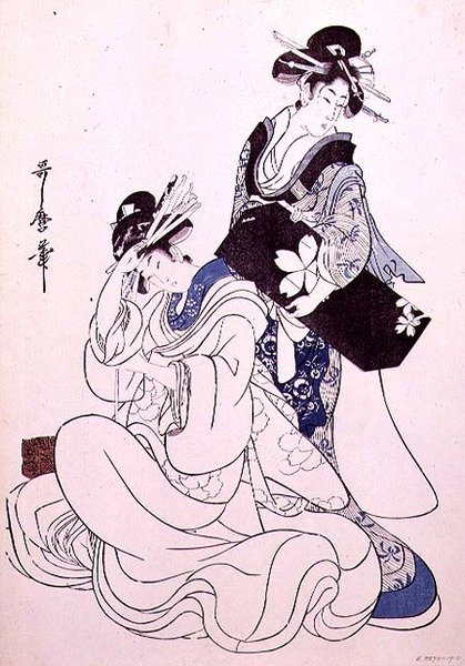 Kaksi naishahmoa (värillinen puupiirros, 7. lohko) tekijältä Kitagawa Utamaro