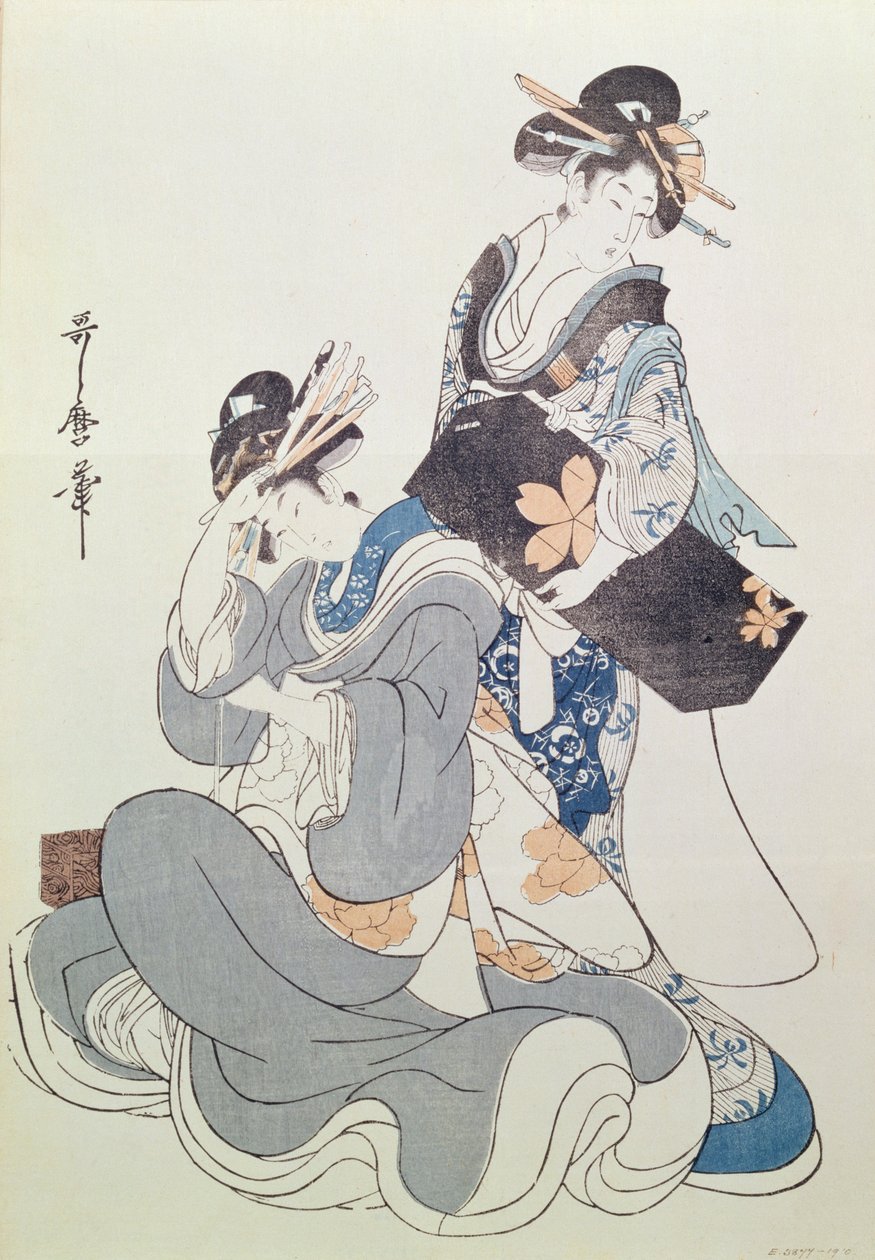 Kaksi naishahmoa (värillinen puupainatus, 9. lohko) tekijältä Kitagawa Utamaro