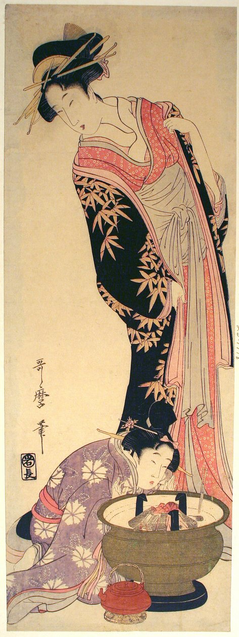 Kurtisaani ja hänen avustajansa tekijältä Kitagawa Utamaro