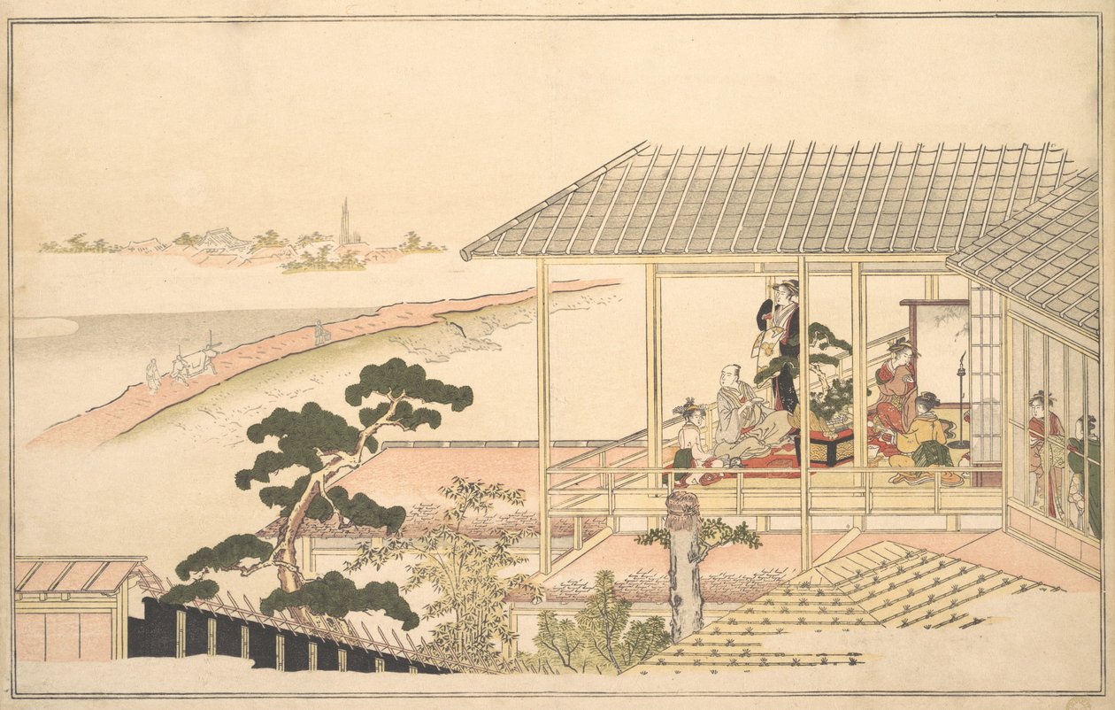 Iloisten juhlat talossa Yoshiwarassa kuutamoyönä, 1789. tekijältä Kitagawa Utamaro