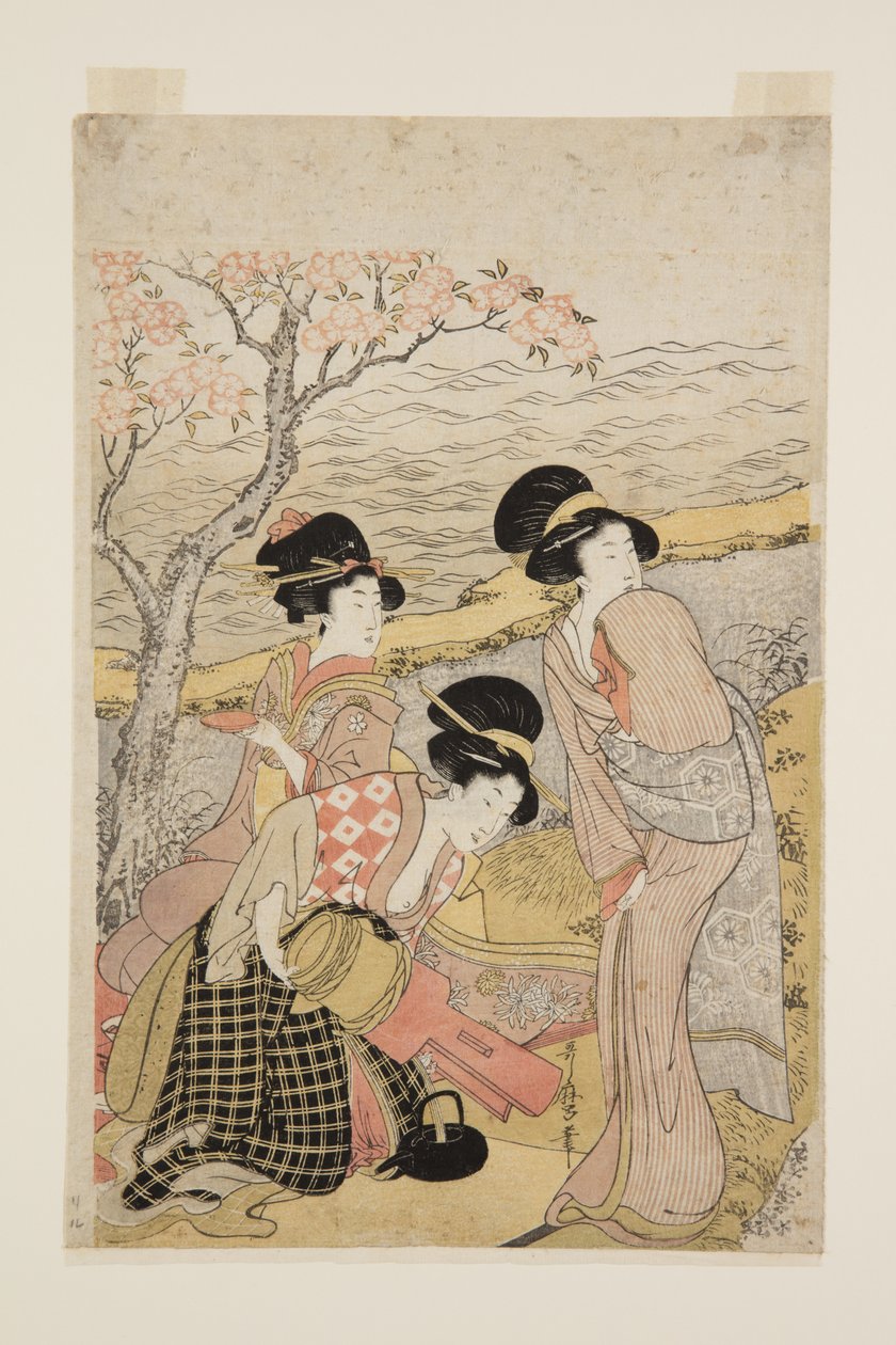Sake-bileet meren rannalla (värillinen puupainatus) tekijältä Kitagawa Utamaro