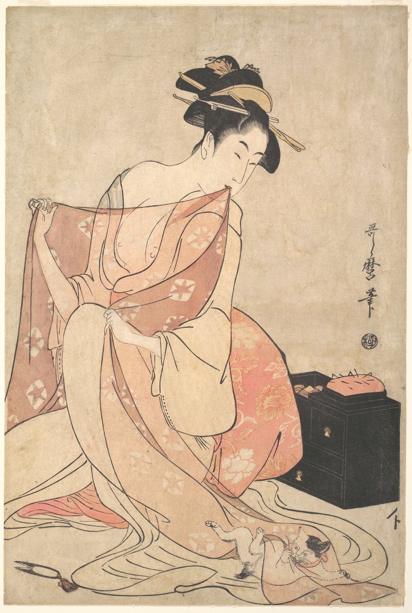 Nainen ja kissa tekijältä Kitagawa Utamaro