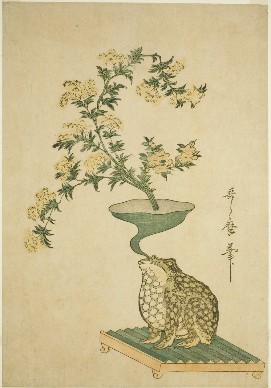 Asetelma Valerianista (Ominaeshi) ja kiinalaisista kellokukista (Kikyo) tekijältä Kitagawa Utamaro