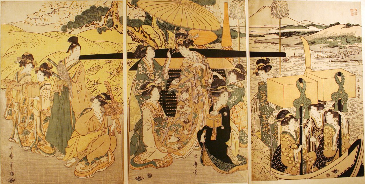 Lauttalaiturilla tekijältä Kitagawa Utamaro
