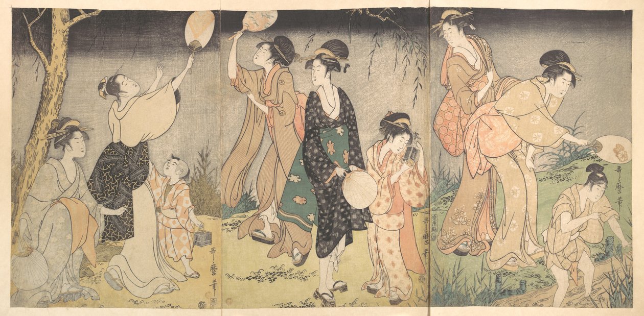 Tulikärpästen pyydystys (Hotaru gari) tekijältä Kitagawa Utamaro
