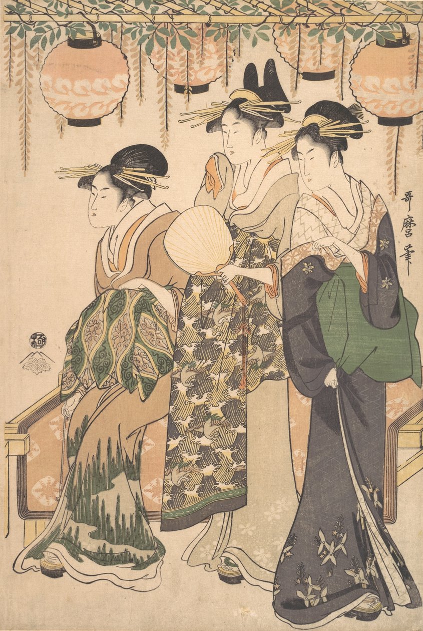 Courtesaanit Wisteria Arborin alla..., n. 1795. tekijältä Kitagawa Utamaro