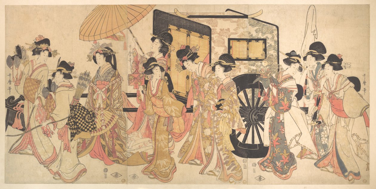 Hovinaiset jäljittelevät hovikulkueita tekijältä Kitagawa Utamaro