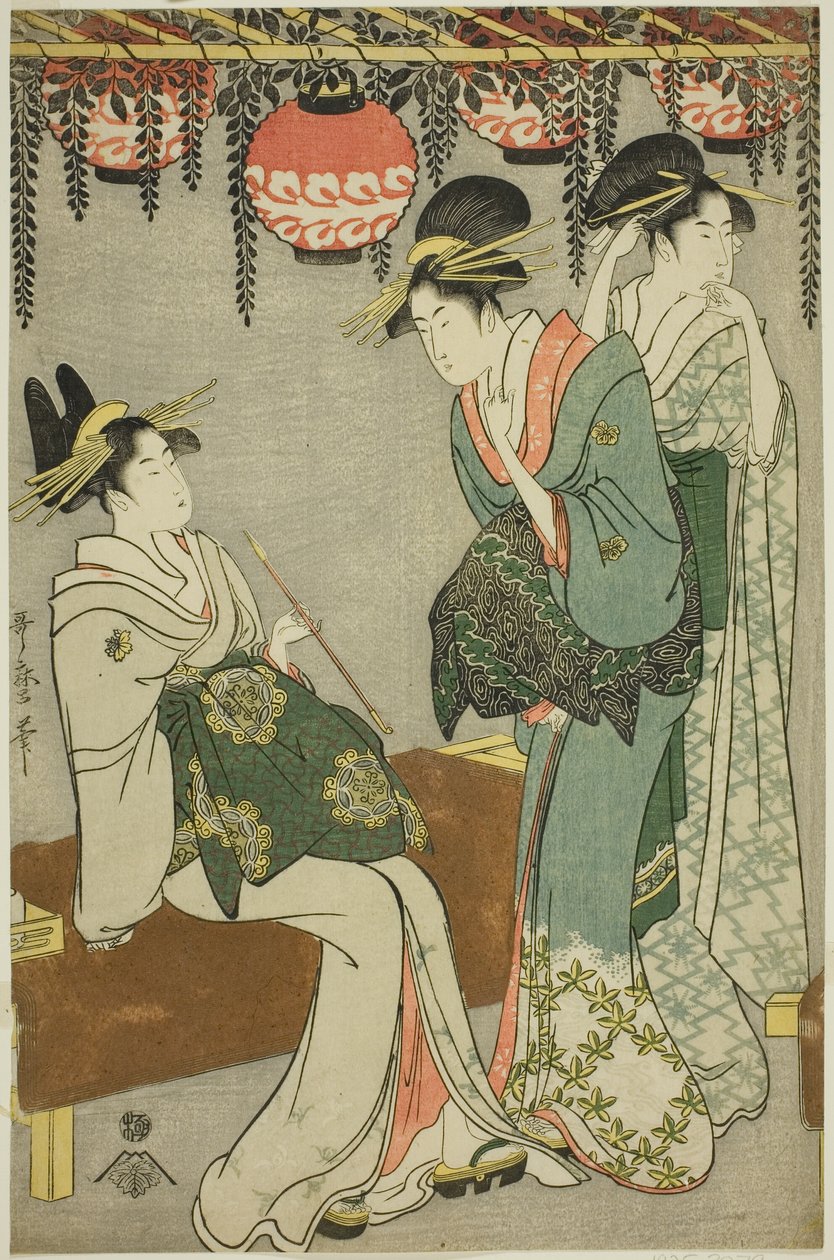 Kurtisaanit Wisteria Arborin alla tekijältä Kitagawa Utamaro