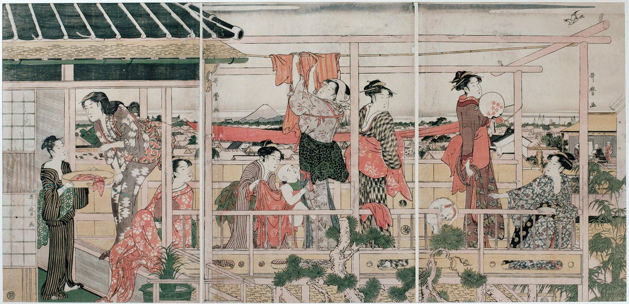 Vaatteiden kuivaus, c. 1790 tekijältä Kitagawa Utamaro