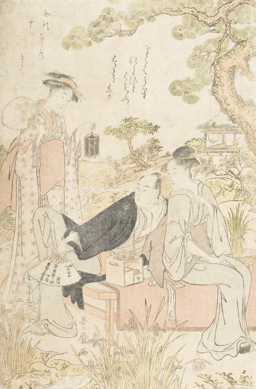 Puutarhan viileydestä nauttimassa tekijältä Kitagawa Utamaro