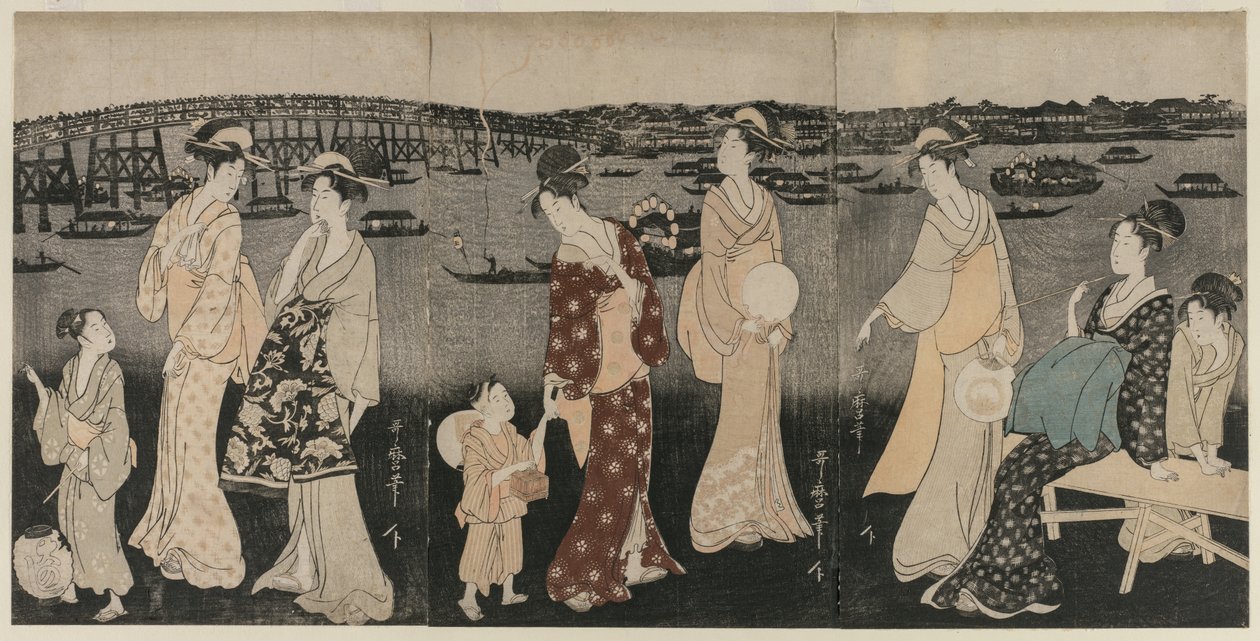 Nautitaan iltaviileydestä Sumida-joen varrella, n. 1797-98. tekijältä Kitagawa Utamaro