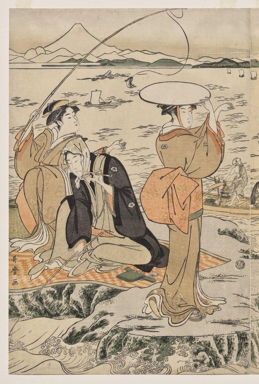 Kalastusta leikkuulaudalla Enoshimassa tekijältä Kitagawa Utamaro