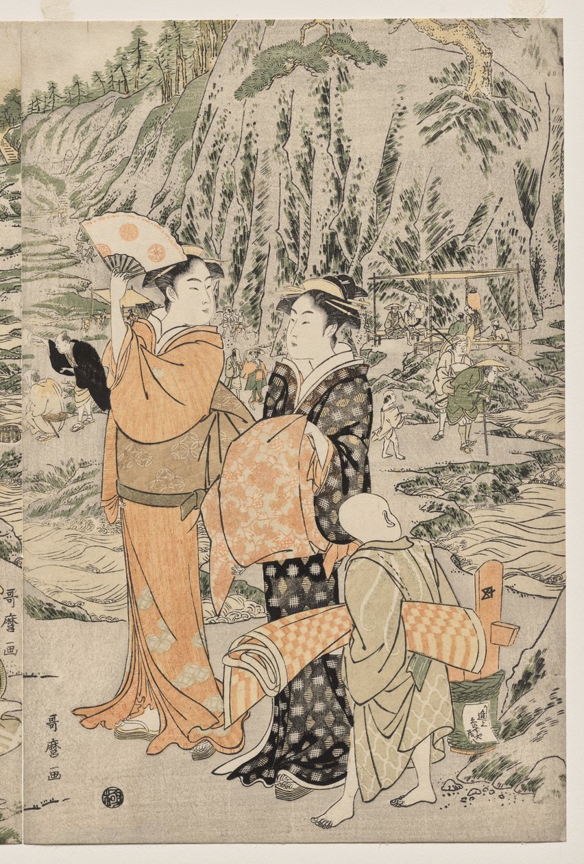 Kalastusta leikkuulaudalla Enoshimassa tekijältä Kitagawa Utamaro