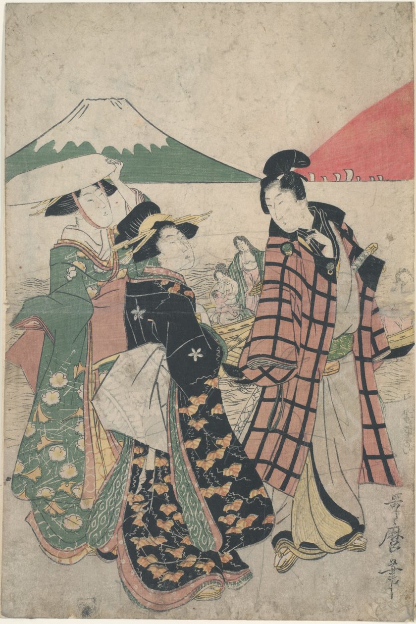 Futamigauran ranta auringonnousun aikaan uudenvuodenpäivänä tekijältä Kitagawa Utamaro
