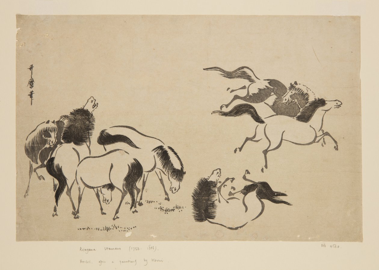 Hevoset (värillinen puupainatus) tekijältä Kitagawa Utamaro