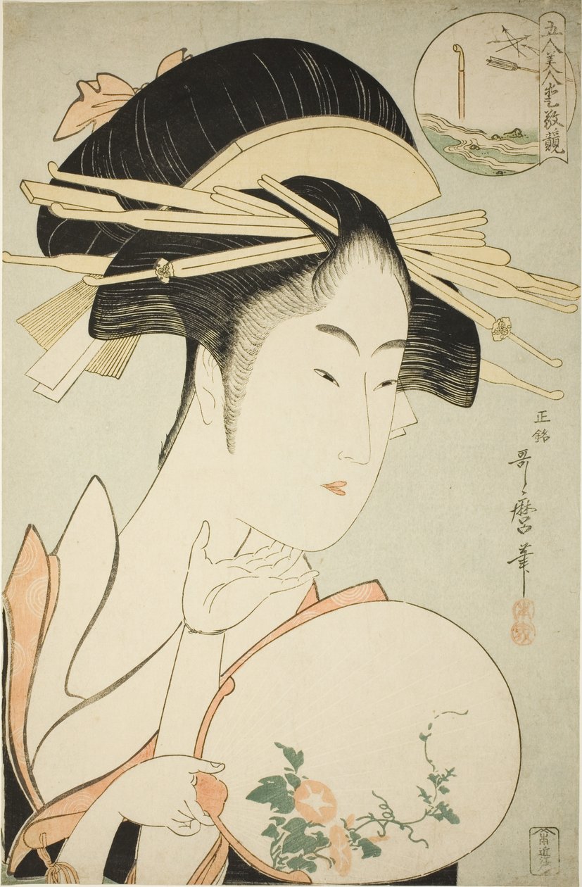 Matsubayan Kisegawa sarjasta "Comparing the Charms of Five Beauties (Gonin bijin aikyo kurabe)" tekijältä Kitagawa Utamaro