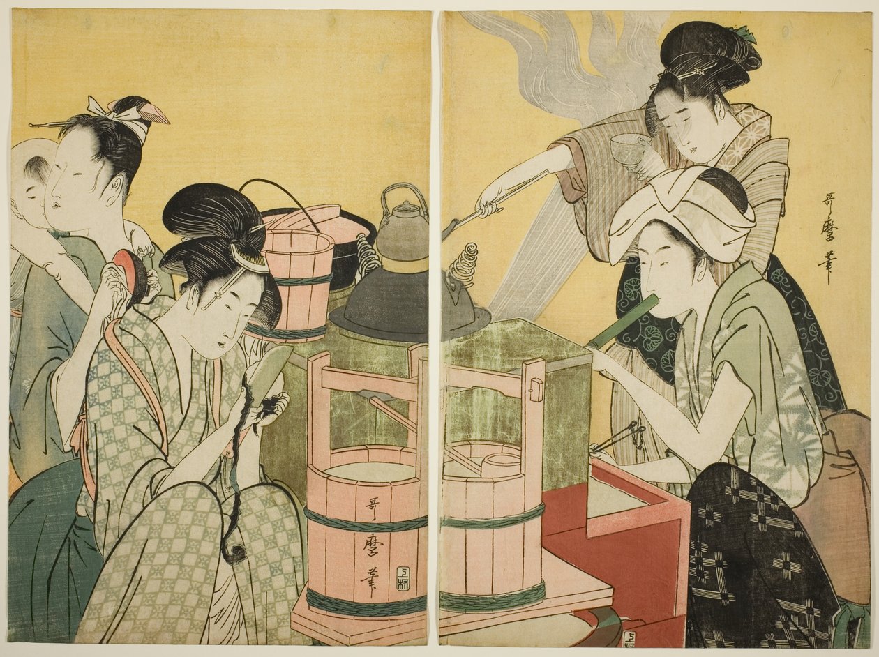 Keittiön kohtaus tekijältä Kitagawa Utamaro