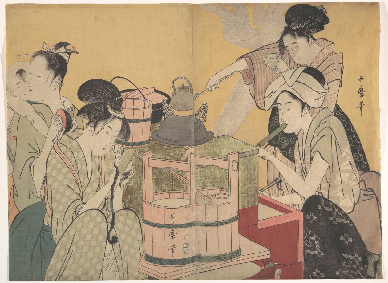 Keittiökohtaus tekijältä Kitagawa Utamaro