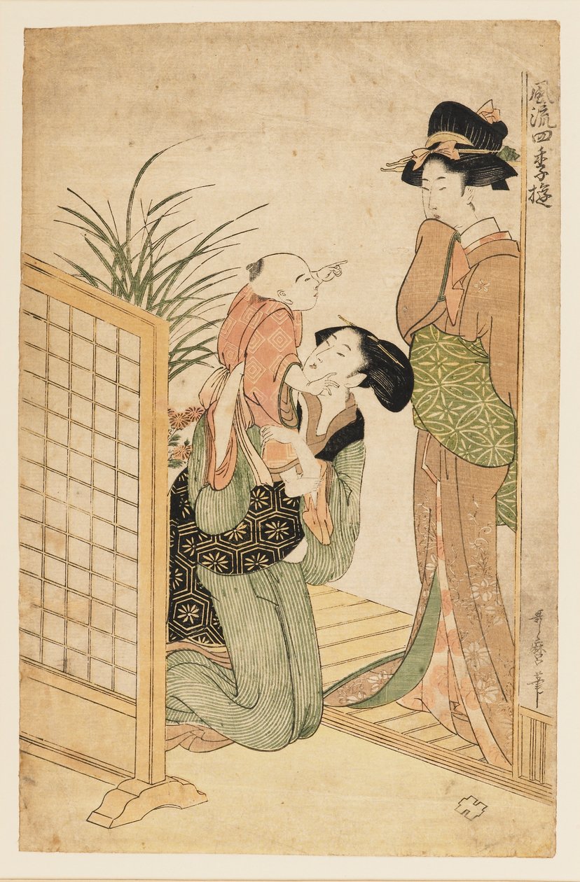 Äiti, lapsi ja sairaanhoitaja, c1800 tekijältä Kitagawa Utamaro