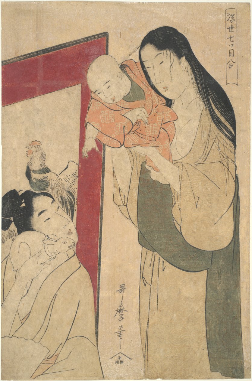 Äiti, isä, vauva ja kani: Seven Eyes Watching Together tekijältä Kitagawa Utamaro