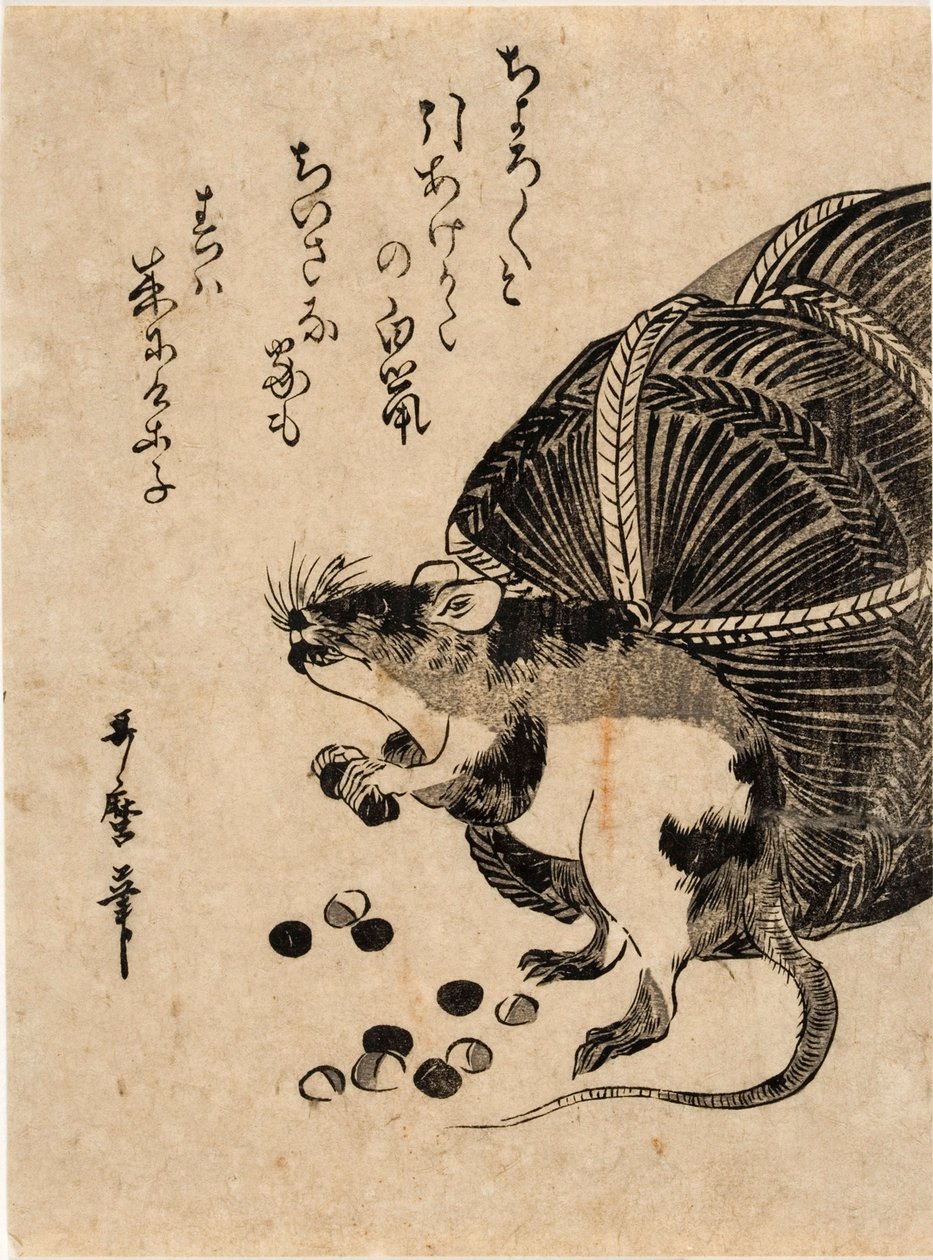 Hiiri ja riisipussi tekijältä Kitagawa Utamaro