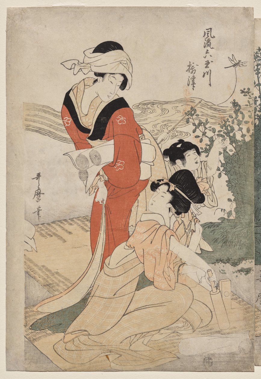 Musashin maakunta sarjasta Fashionable Six Jewel Rivers (Furyu Mu Tamagawa) tekijältä Kitagawa Utamaro