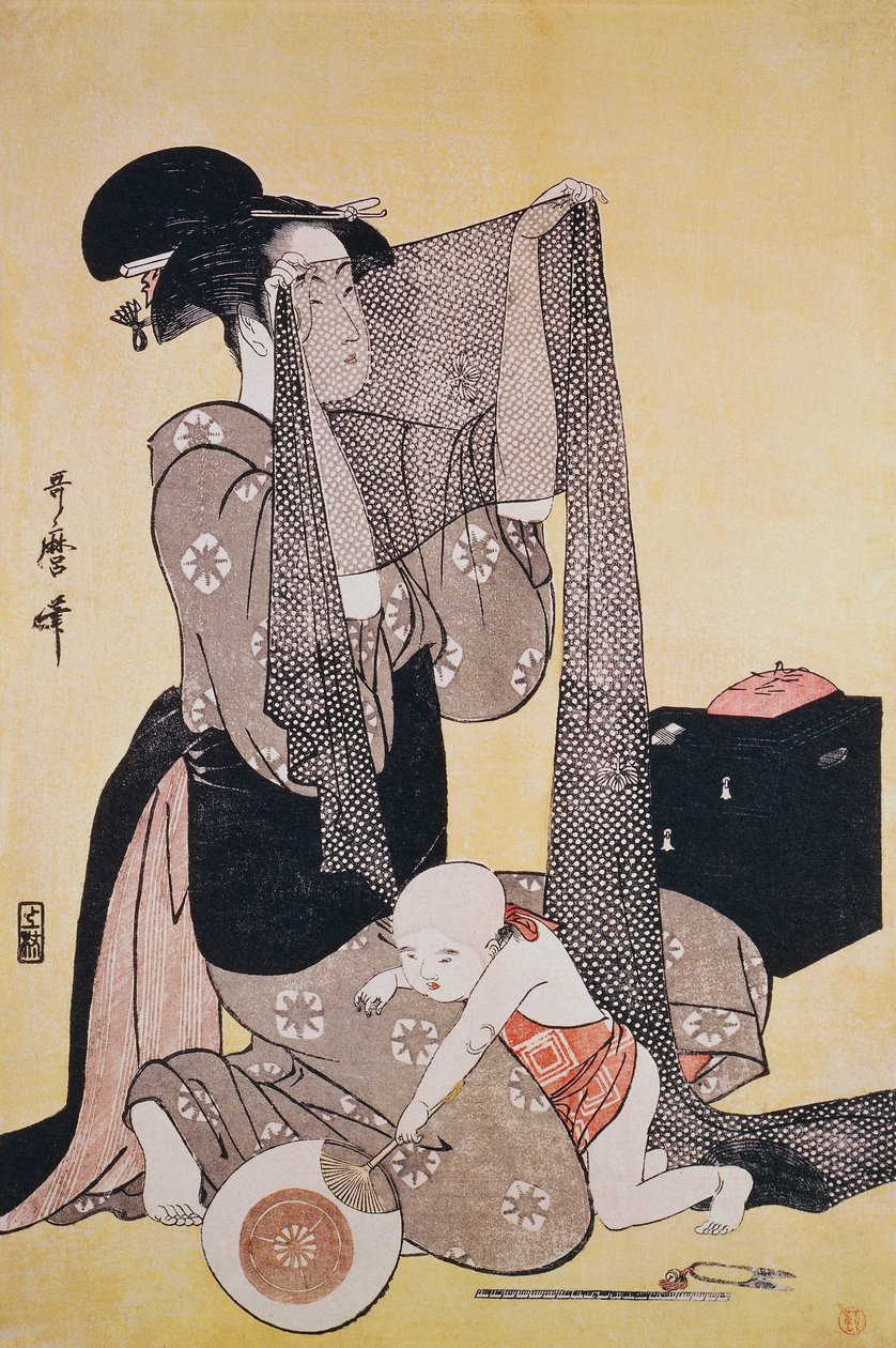 Kitagawa Utamaron (1753-1806) neuletyö, n. 1794, puupiirros, Japani, Edo-kausi. tekijältä Kitagawa Utamaro
