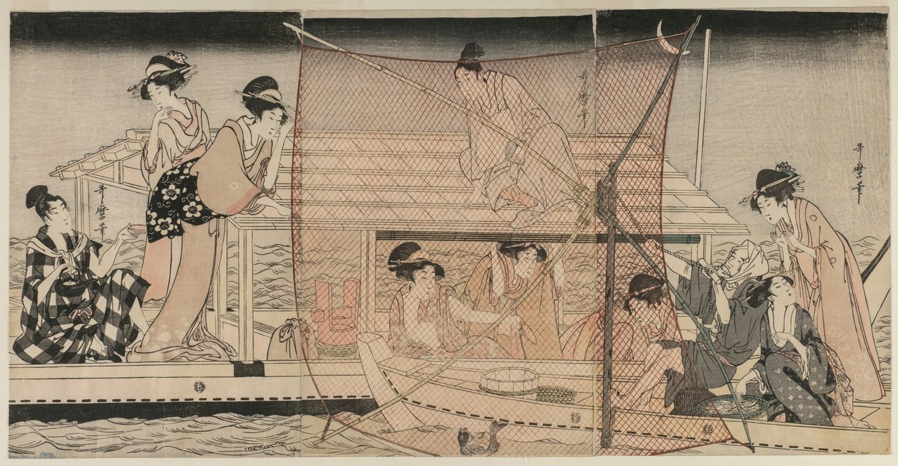 Verkkokalastus yöllä Sumida-joella tekijältä Kitagawa Utamaro