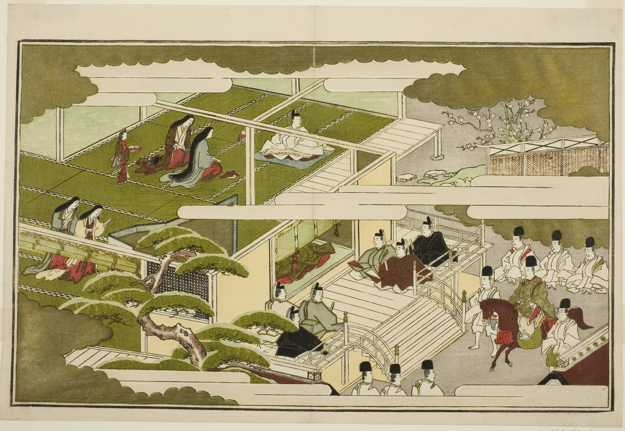 Uusi vuosi Courtissa, kuvitetusta, mutta antologiasta "The Young God Nests (Home Nests)" tekijältä Kitagawa Utamaro