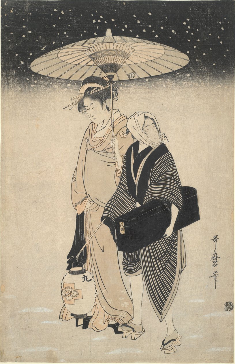 Yöajokortti lumessa tekijältä Kitagawa Utamaro