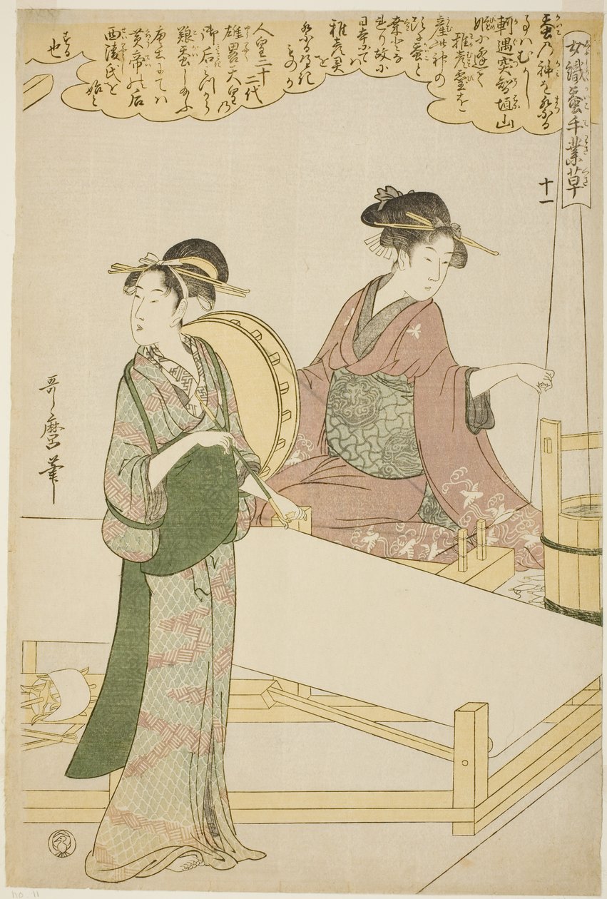 No. 11 (juichi), from the series "Women Engaged in the Sericulture Industry (Joshoku kaiko tewaza-gusa)" tekijältä Kitagawa Utamaro