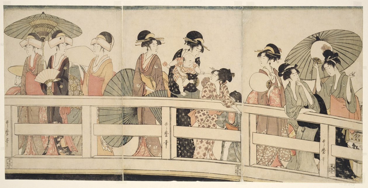 Ryogoku-sillan päällä ja alla tekijältä Kitagawa Utamaro