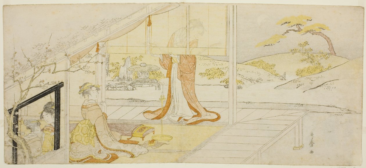 Parodia kohtauksesta "Tyynykirjasta" tekijältä Kitagawa Utamaro