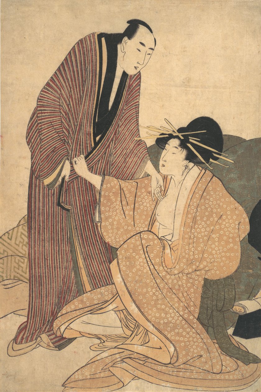 Rakastajien eroaminen: Courtesan ja hänen rakastajansa, n. 1800. tekijältä Kitagawa Utamaro