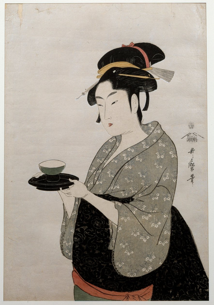 Äitijohdon muotokuva. Naisen muotokuva. Utamaro Kitagawan (1753 - 1806) japanilainen vedos Ukiyo-E-tyyliin, noin 1793. Pariisi, Guimetin museo tekijältä Kitagawa Utamaro